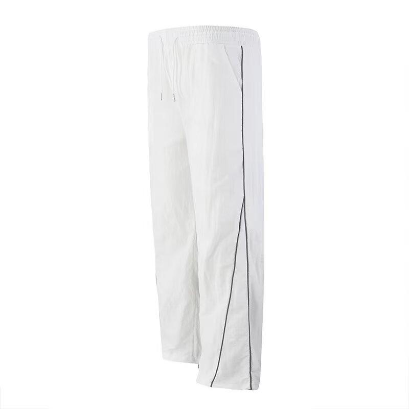 American straight casual pants men's and women's trend ins loose wide-leg trousers summer breathable elastic waist overalls
