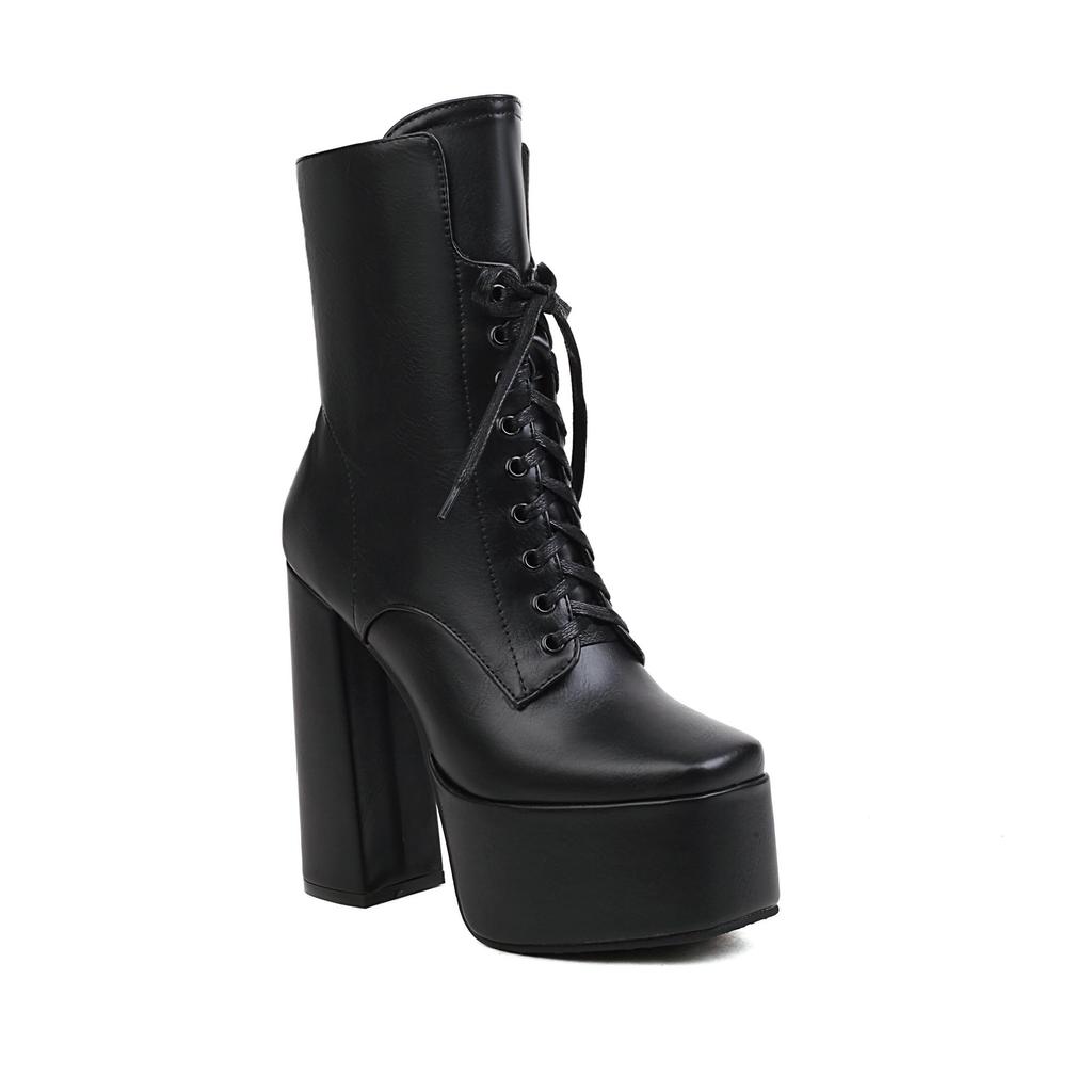 7/Women's High Heel Short Boots Sexy Waterproof Platform Thick Heel Autumn/Winter New Large Size Short Boots