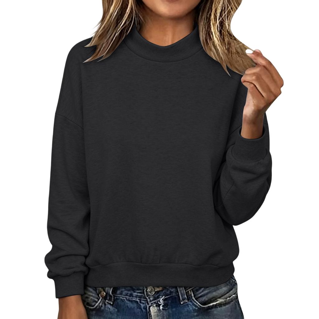 Women's Color Turtleneck Loose Fit Long Sleeve Sweatshirt for Casual Wear