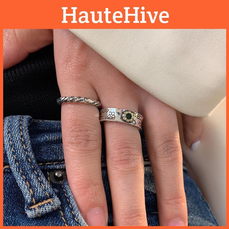 Stylish S925 Pure Silver Retro Alphabet Adjustable Ring For Trendy Fashion Lovers