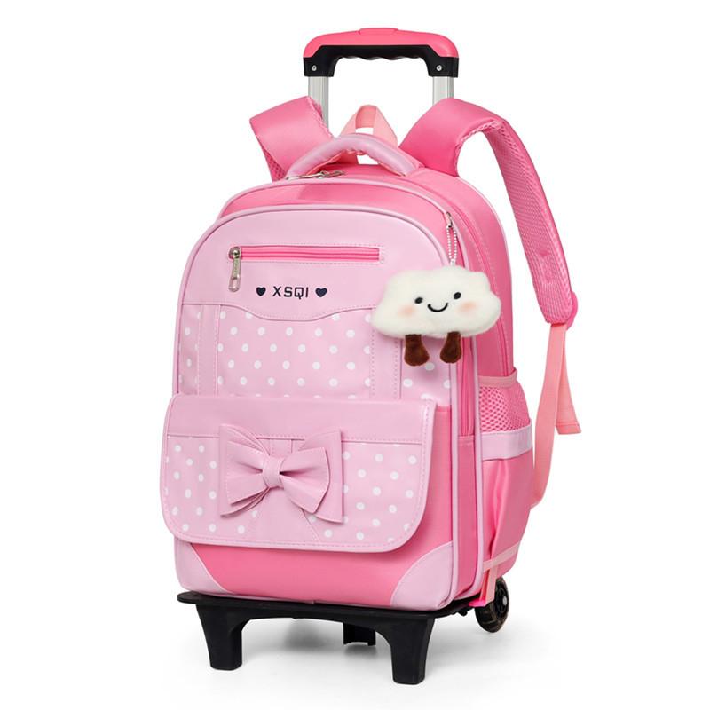 Children'S Tie Rod Schoolbag Three Rounds Girl Princess Primary School Backpack Girls Schoolbag 1-3-5 -6 Level Drag