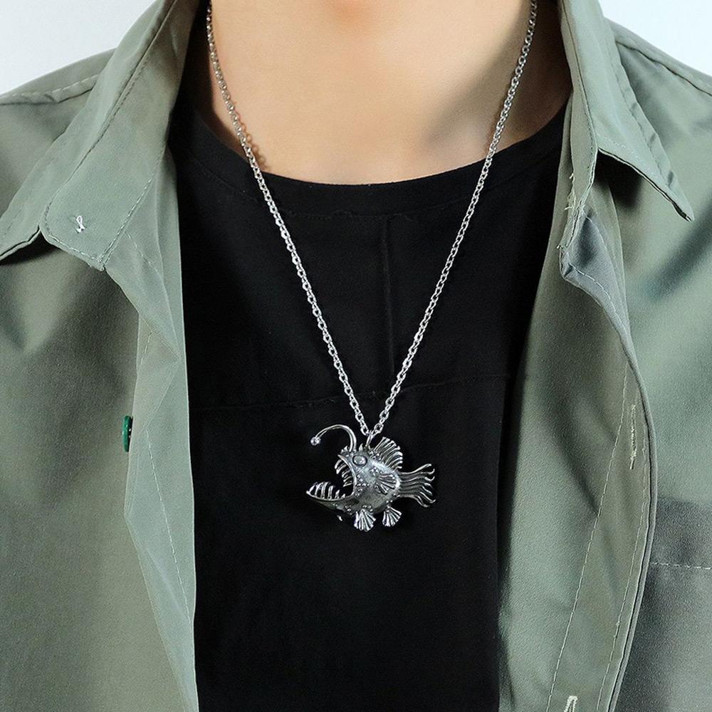 Vintage Punk Wisiorek Naszyjnik Unikalny 3d Latarnia Ryba Stal nierdzewna Łańcuszek Naszyjnik Unikalny Dla Mężczyzny Kobiety Modna Biżuteria Prezent