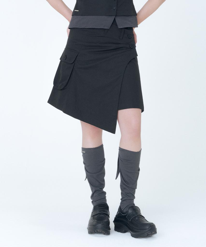Miseki Seoul Hannah Side Pocket Wrap Midi Skirt Black