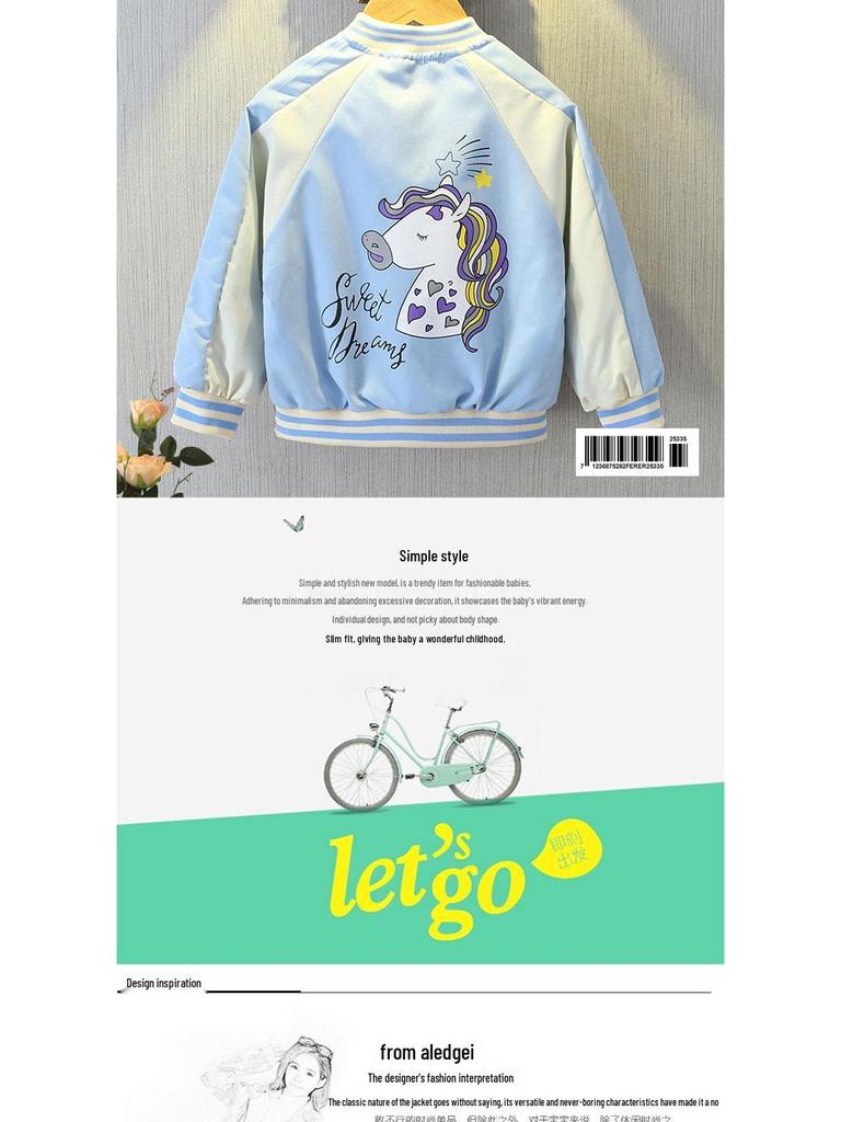 2025 New Style Cartoon Baseball Jacket for 3-Year-Olds - Fashionable Spring Jacket for Baby and Middle Child Girls