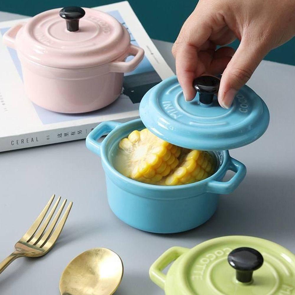 Anti-scalding Ceramic Breakfast Bowl Hanging Ears Mini Casserole with Lids  Household