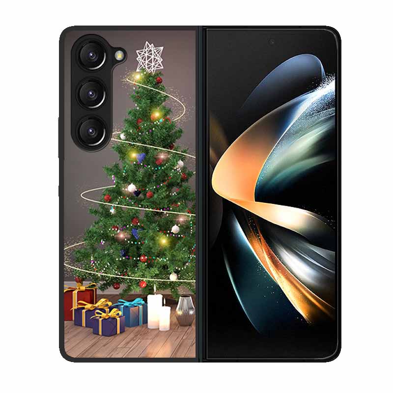 Christmas Case For Samsung Galaxy Z Fold 6 5 4 3 Cover Fold5 Fold4 Lovely Black Hard Plastic PC Cover For Galaxy Z Fold5 5G Case