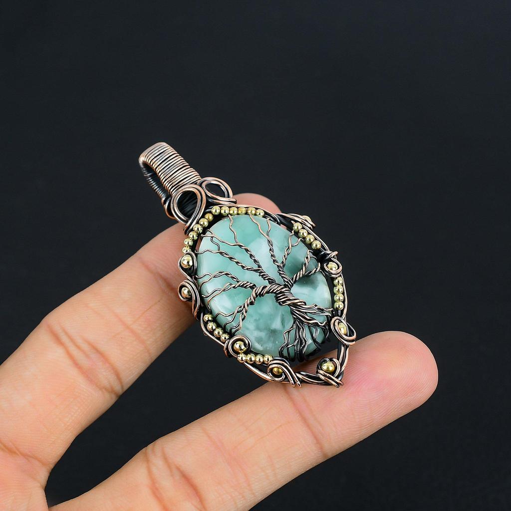 Tree Of Life Hemimorphite Pendant, 999 Copper Wire Wrapped Jewelry, Gemstone Jewelry Pendant, Handmade Wedding Gift Jewelry