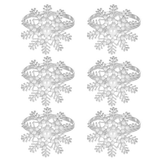 1/2/6Pcs Golden Metal Napkin Ring Faux Pearl Decor Snowflake Design Winter-themed Napkin Holders Weddings Parties Table Decor