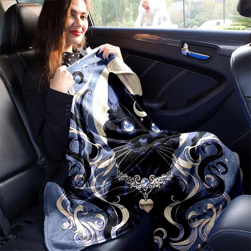 1pc Moonlight Black Cat Blanket  Seasonal Home Decorative Throw, Unique Gift Idea, Living Room, Travel, Camping, Car Blankets