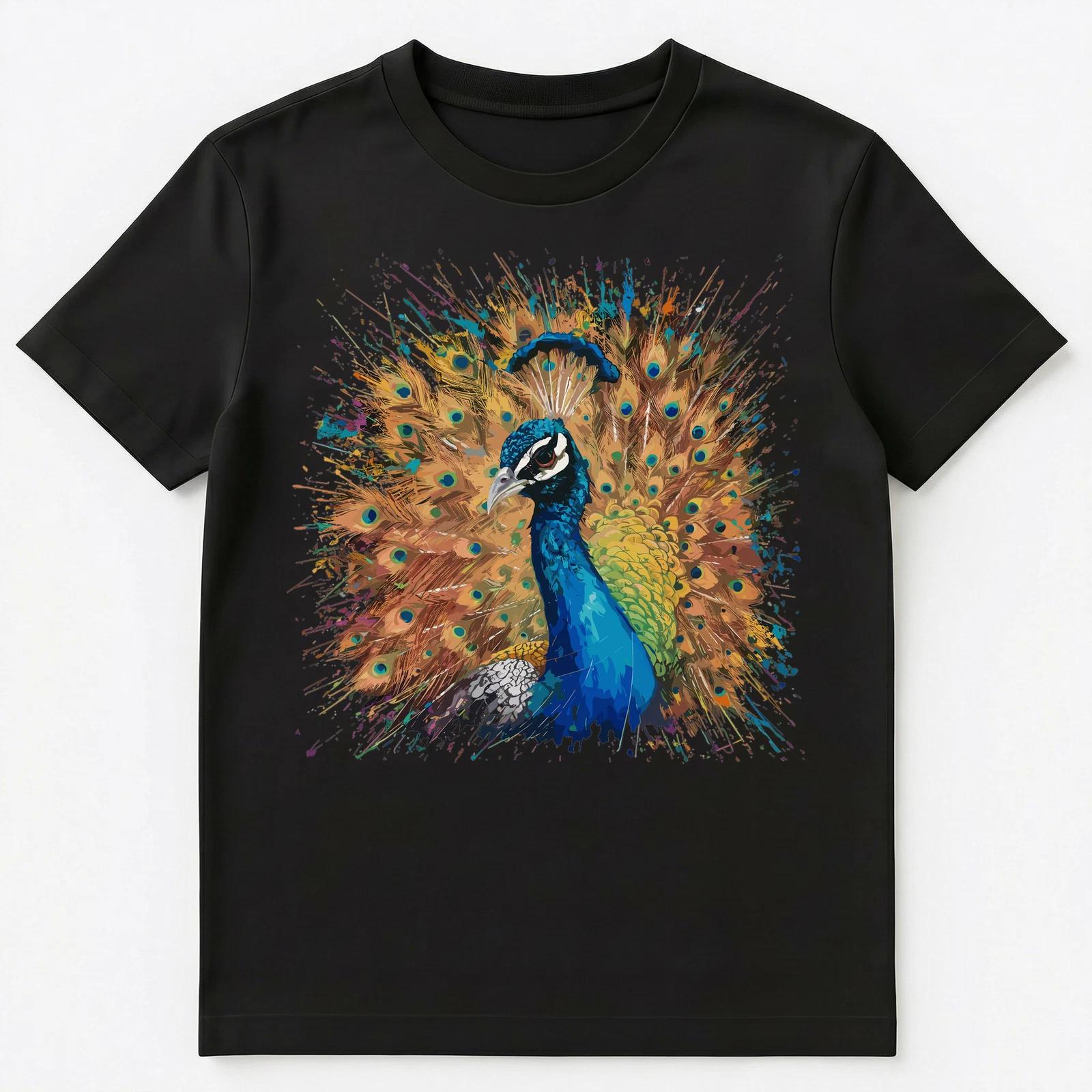 Colorful Paint Splash Peacock Art Graphic Unisex T-Shirt S