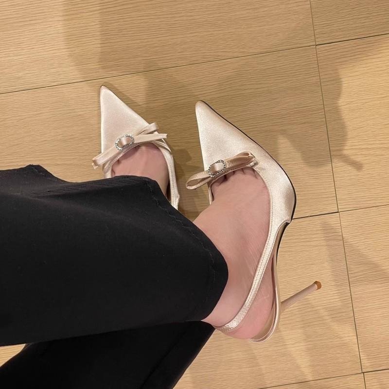 Women's Baotou Sandals Spring New Pointed Head Shallow Mouth Butterfly Knot Anti-slip Wear-resistant High Heels