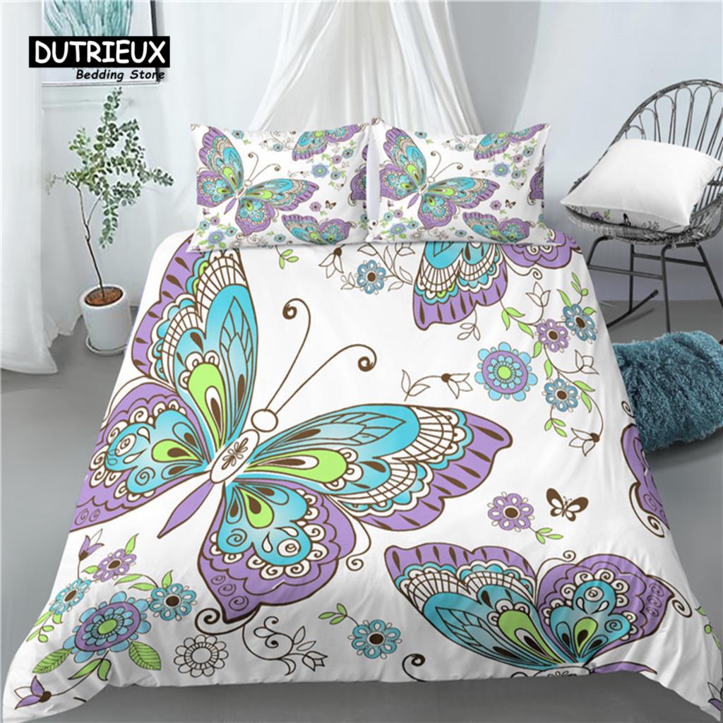 Home Living Luxury 3D Butterfly Print 2/3Pcs Comfortable Duvet Cover PillowCase Bedding Sets EU/US/AU Size
