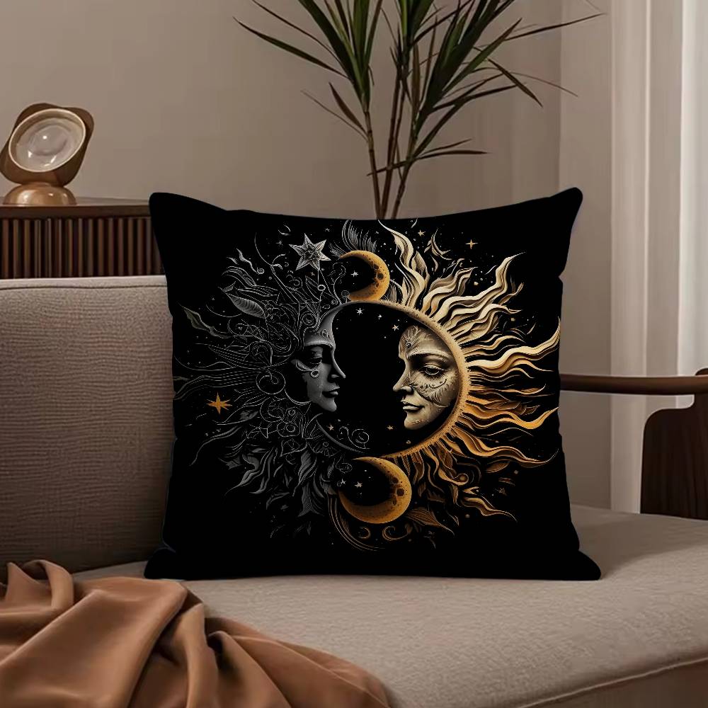 Sun Moon Mandala Series Pattern Pillow Case Anti-dustmite Pillowcase Invisible Zipper Silky Short Plush Sofa Cushion Cover