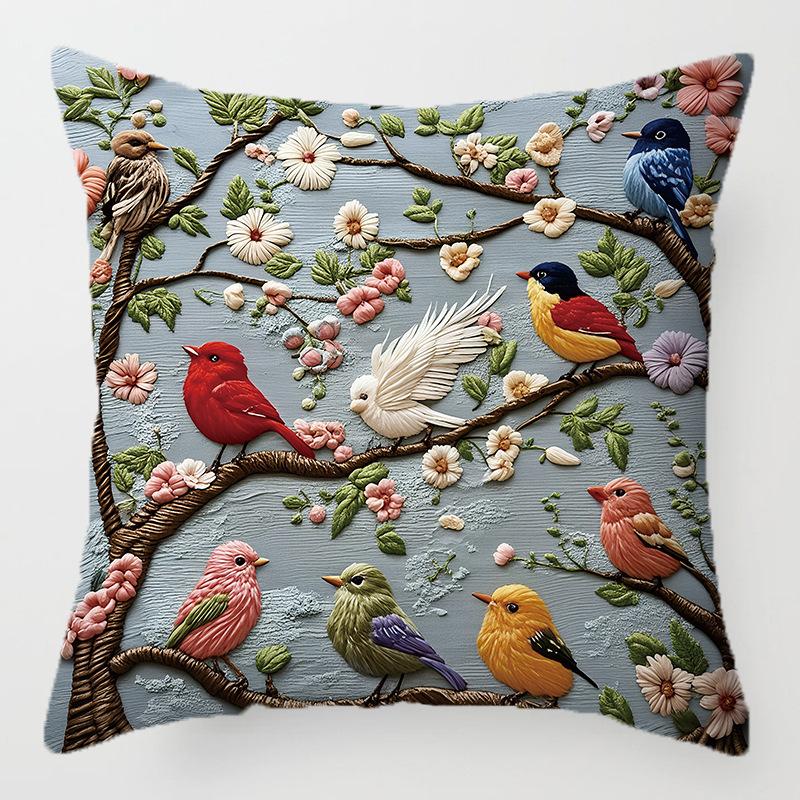 2PCS Vibrant Bohemian Style Short Plush Pillow Cover 45x45cm Doggy Imitation Embroidered Pillowcase (Pillow Insert Not Included)