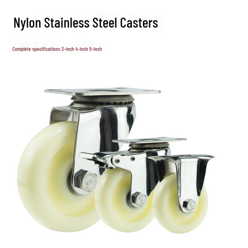 Medium TPR Stainless Steel Casters with Silent Nylon Wheels (3", 4", 5") for Trolley.