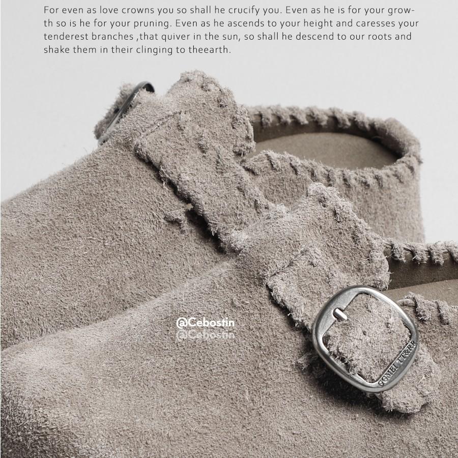 [Lan Cabinet] Baotou Drag 5cm Inner Height-increasing Version of Cow Reverse Velvet Birken Half Slippers Women's Pedal 2025 New Model