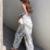 Korea 2 Piece Sets Womens Outifits Summer Clothes Floral V-Neck Spaghetti Strap Camisole and Drawstring Elastic Waist Pants
