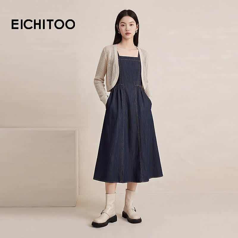EICHITOO Retro Chic Two-Piece Denim Dress L
