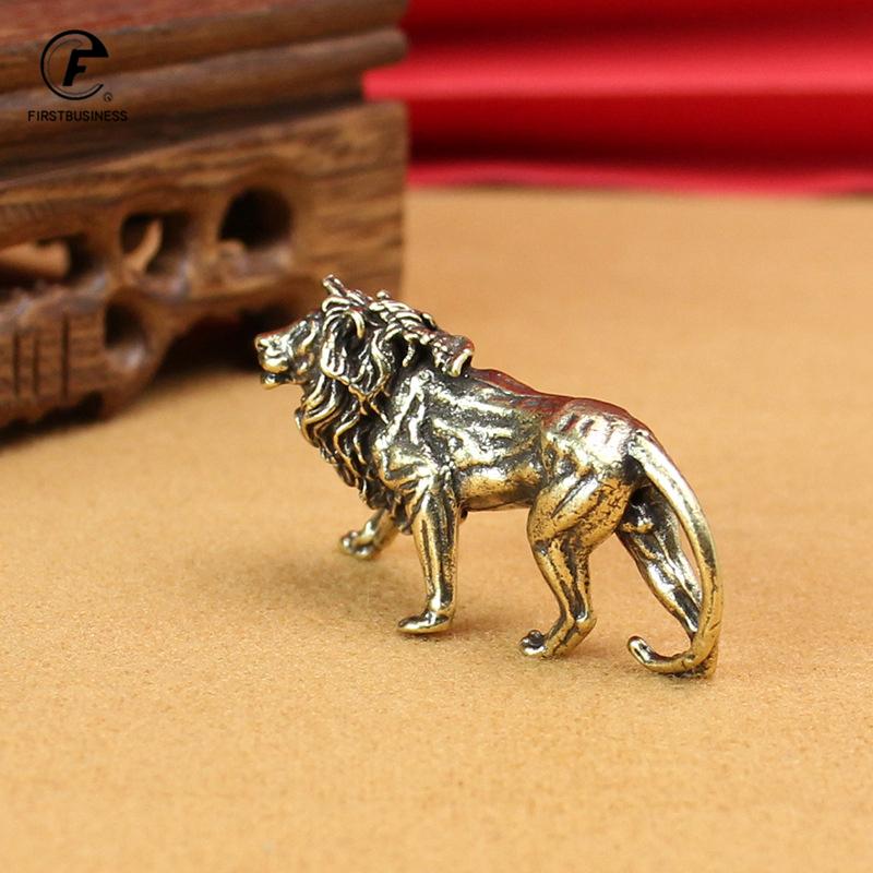 Majestätischer König der Löwen, Miniaturfiguren aus reinem Kupfer, Schreibtischdekoration, Vintage-Tierstatue aus Messing, Heimdekoration, Ornamente, Handwerk