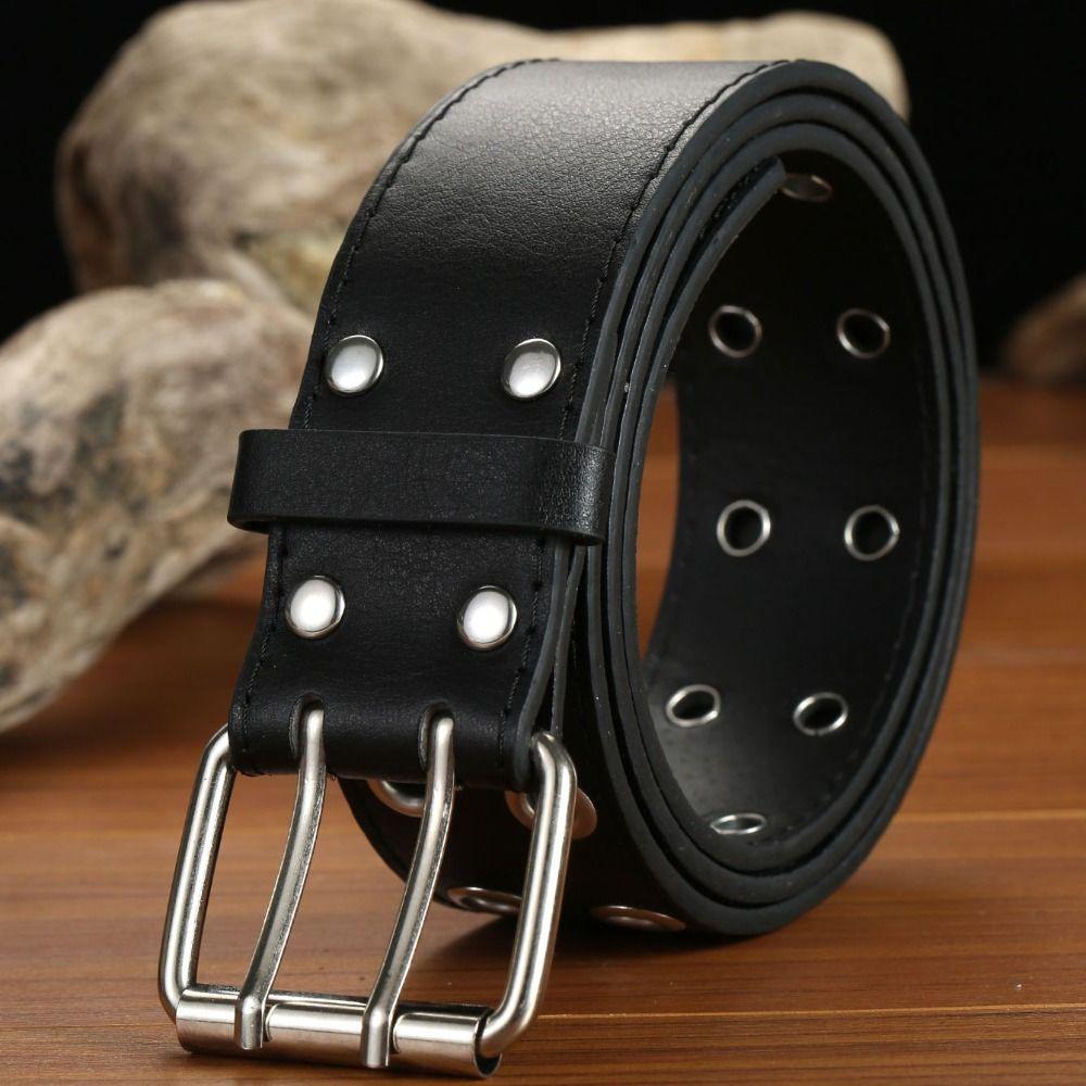 Punk Double Row Hole Belt Metal Buckle Hip-hop Waist Belt PU Leather Star Waistbands Female/Girls