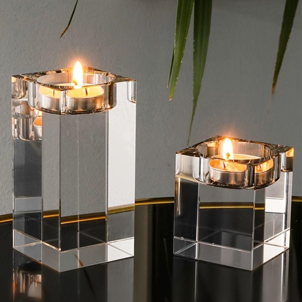 Modern Crystal Candle Holders Glass Butter Lamp Holder Creative Candlestick Ornaments  Indoor