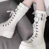 Fashion Platform Boots High Cut Women's Boots Punk Style Spicy Girl Motorcycle Knight Boot Fashionable Leather Buckle Strap Wedge Boots