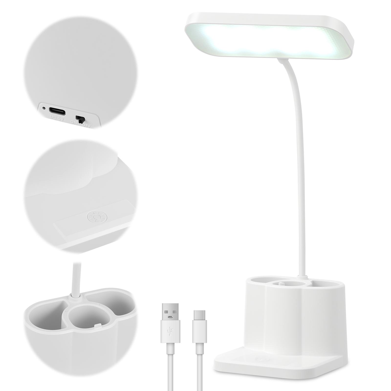 

LED Desk Lamp with Pen Holder Multifunctional Lamps for Nightstand with 3 Color Modes Rechargeable Bedside Reading Light Office білий