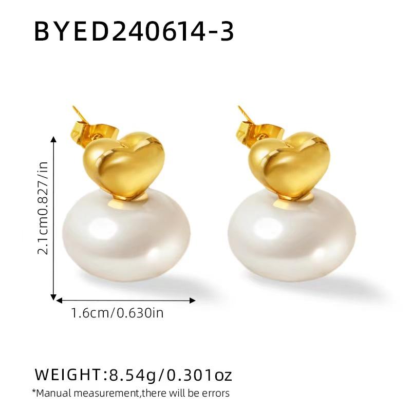 

Light Cozy 18K PVD Plated Stainless Steel Pearl Bowknot Hanging love Heart Pendant Earrings Trendy Women Premium Zircon