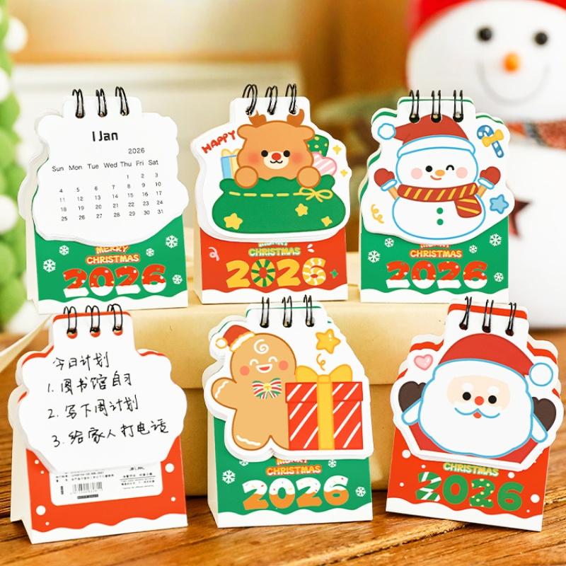 2026 Christmas Desk Calendar Mini Cartoon Cute Patterns Table Calendar Creative Desktop Decoration Daily Planning Small Monthly