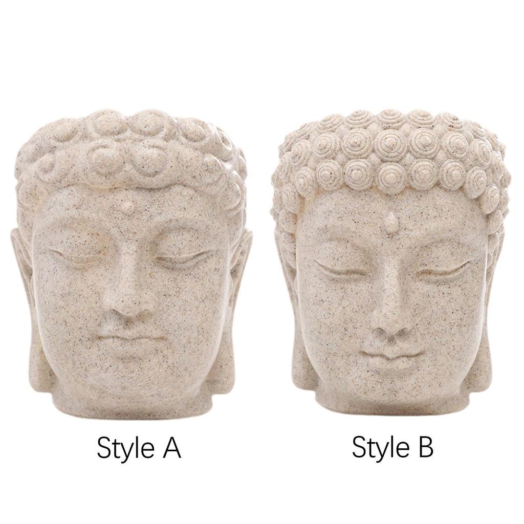 Buddha Head Figurine Flower Pot Desktop Ornament Bonsai Resin Flowerpot Sculpture for Table Desk Shelf Cabinet Home Decor