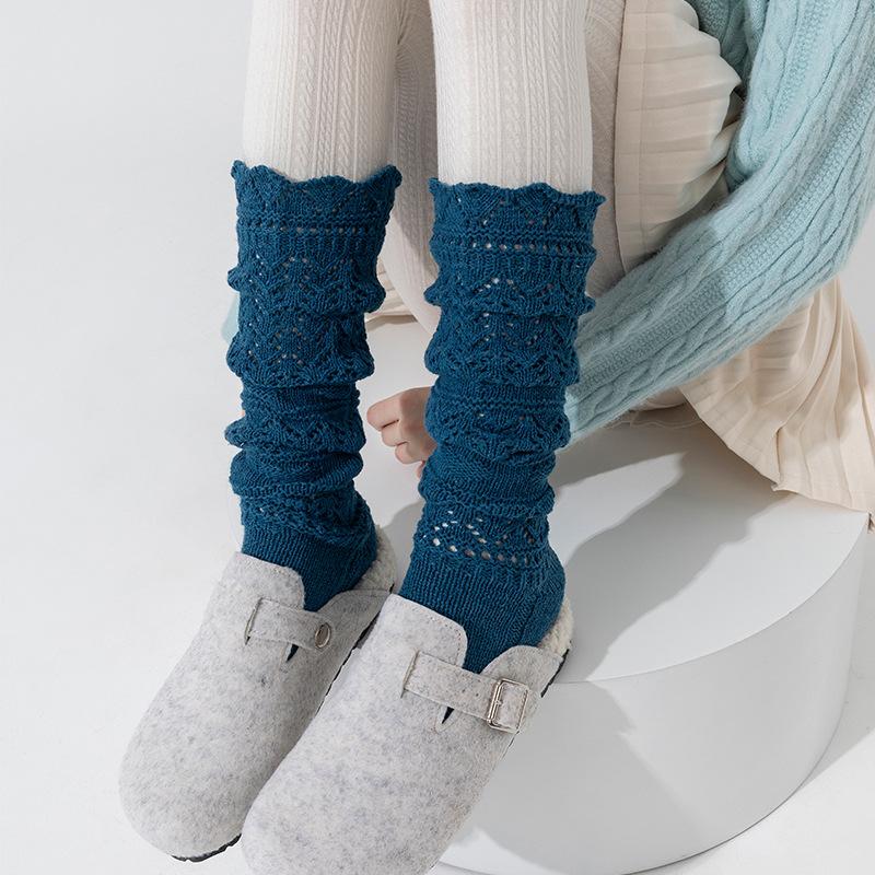 Boots Are Still Cotton Stacking Socks, Relief Hollow Calf Socks, Warm Knitted Retro Gray Heavy Industry Long Tube