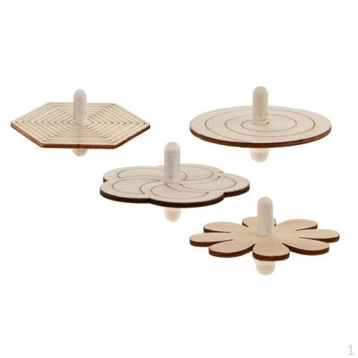 4 Pieces Assorted Unfinished Wood Top Gyro for Kids Crafts