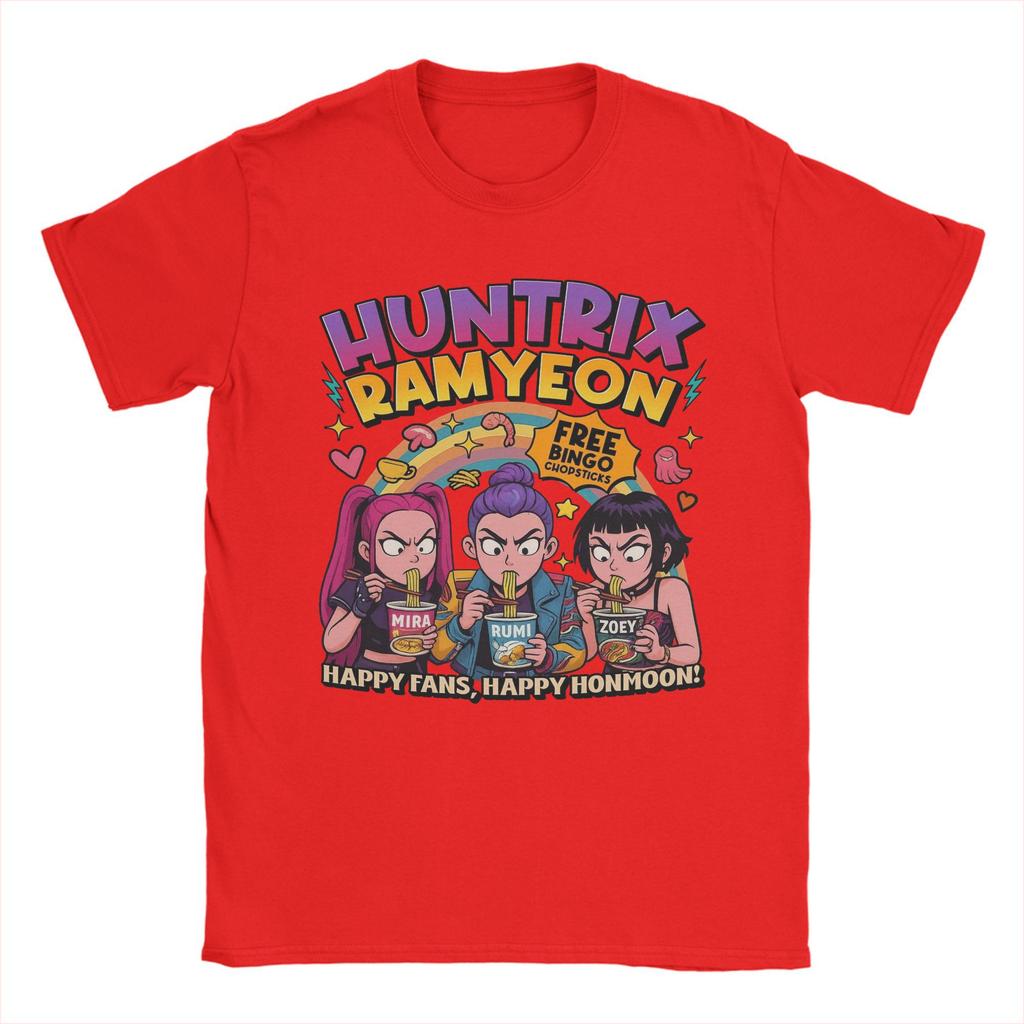Herren T-Shirt Huntrix Ramyeon KPop Dämonenjäger Film Neuheit Baumwoll-T-Shirt Kurzarm T-Shirt Rundhals Kleidung Sommer