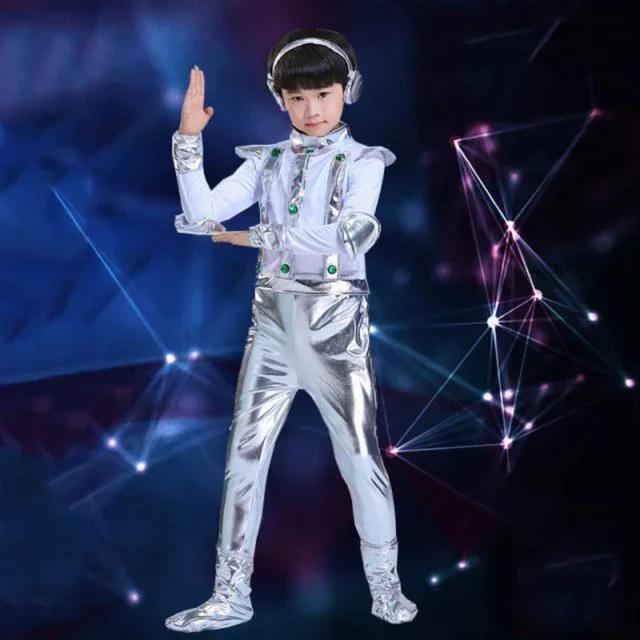 Costume Bambini Robot Spazio Stile Futuro Ragazzi Ragazze Abito da Esibizione Alieno Halloween Spettacolo Teatrale Festa Cosplay Vestiti per Travestirsi