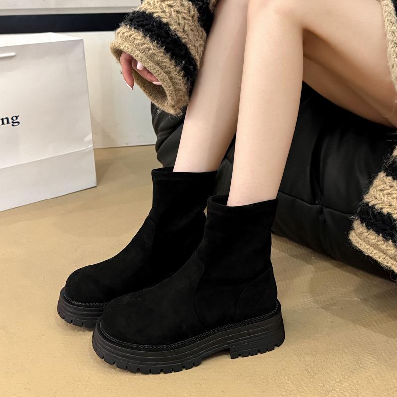 

Women s fashion versatile square toe soft elastic comfort ankle boots shock absorption non-slip casual sports Martin boots short boots 35 чёрный