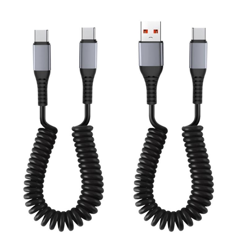 Coiled USB to USB C Cable Fast Charger Cord Retractable USB to USB C Coiled Cable Easy to Carry Charger for Smartphone