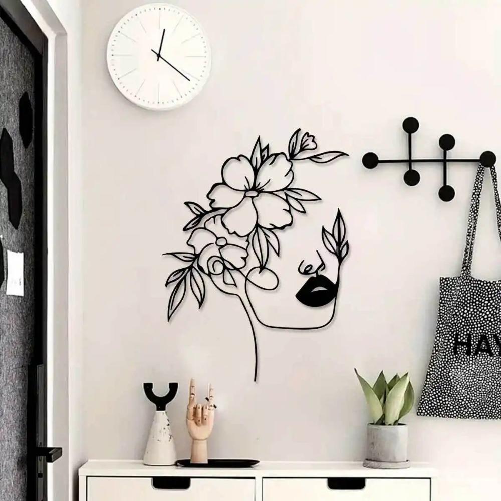 Iron Flower Girl Wall Art, Metal Sculpture for Indoor Outdoor Farmhouse Living Room Office Patio Balcony, Durable Home Decor