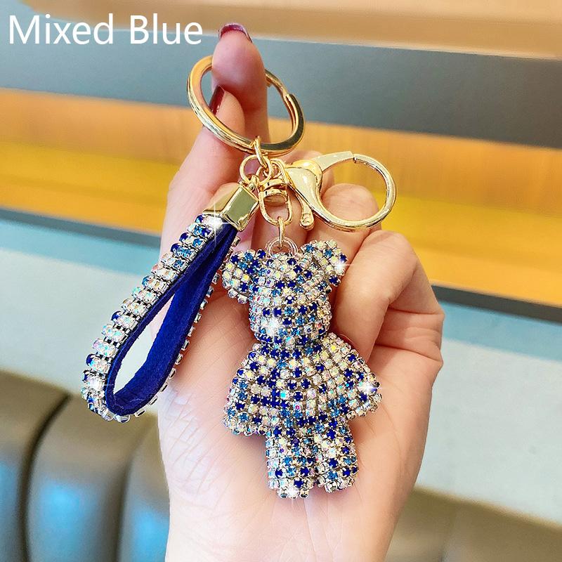 High Quality Animal Rhinestone Keychain Belt Car Key Box Pendant Luxury Rhinestone Bear Bag Keychain Women Bag Pendant Girl