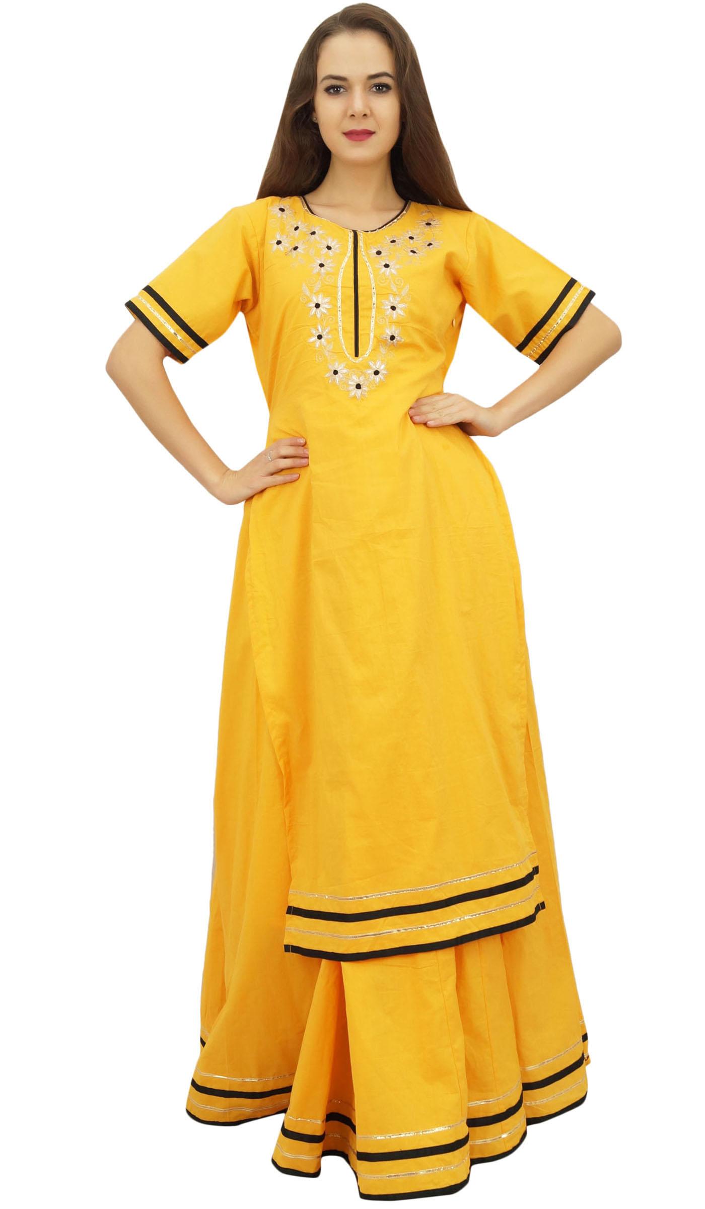 

Bimba Women s Magenta Designer Cotton Long Kurta Skirt Dress Indian Clothing - 8 гірчичний