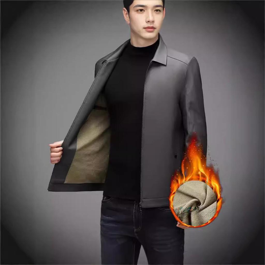 New men's leather jacket autumn and winter lapel executive business casual plush leather jacket genuine leather jacket