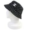 Excellent CHANEL hat COCO Mark embroidered logo bucket hat Black White cotton Women L Used
