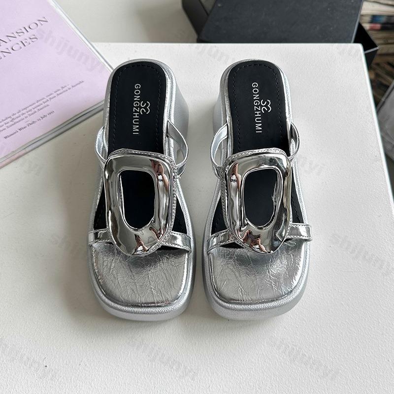 Summer Women's Slippers 2025 New Fashion Casual High-heeled Slippers Platform Luxury Wedge Heel High Slippers Sandalias De Mujer