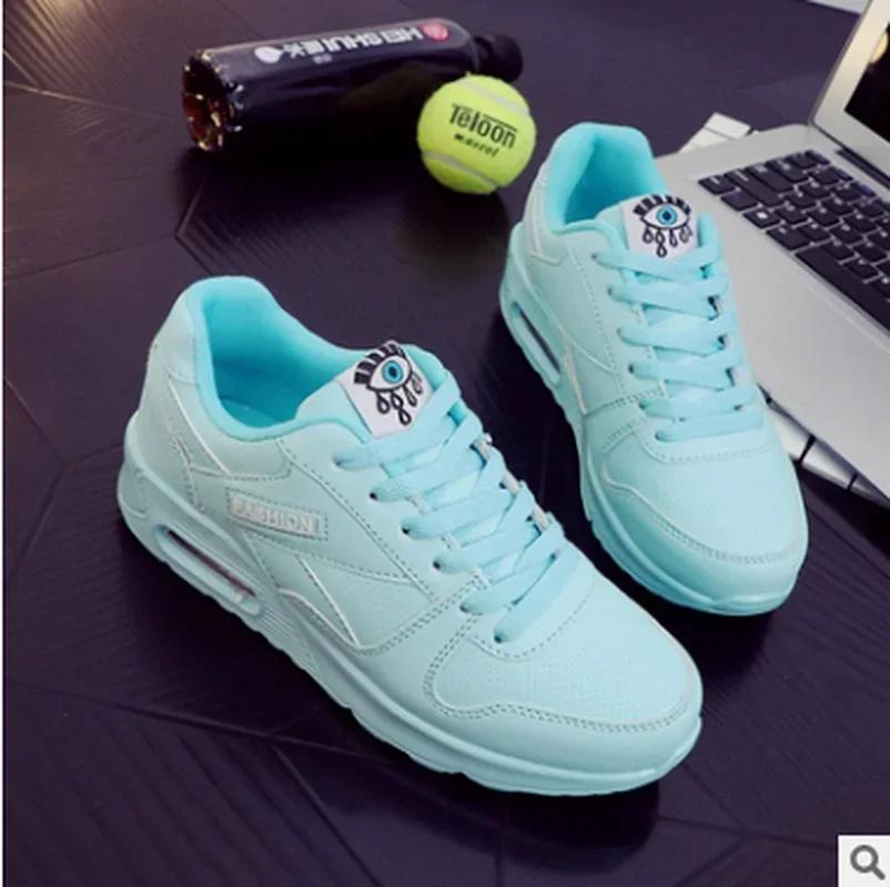 Women Sneakers Air Cushion Sports Shoes Pu Leather Blue Shoes Man Outdoor Walking Jogging Shoes Female Flat Shoes