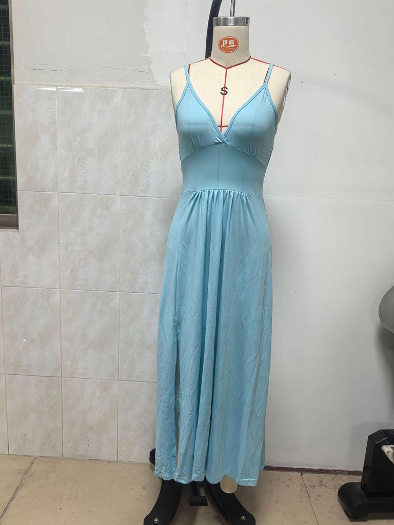 Dames Zomer Spaghetti Bandjes V-Hals Backless Maxi Jurk, Mouwloos