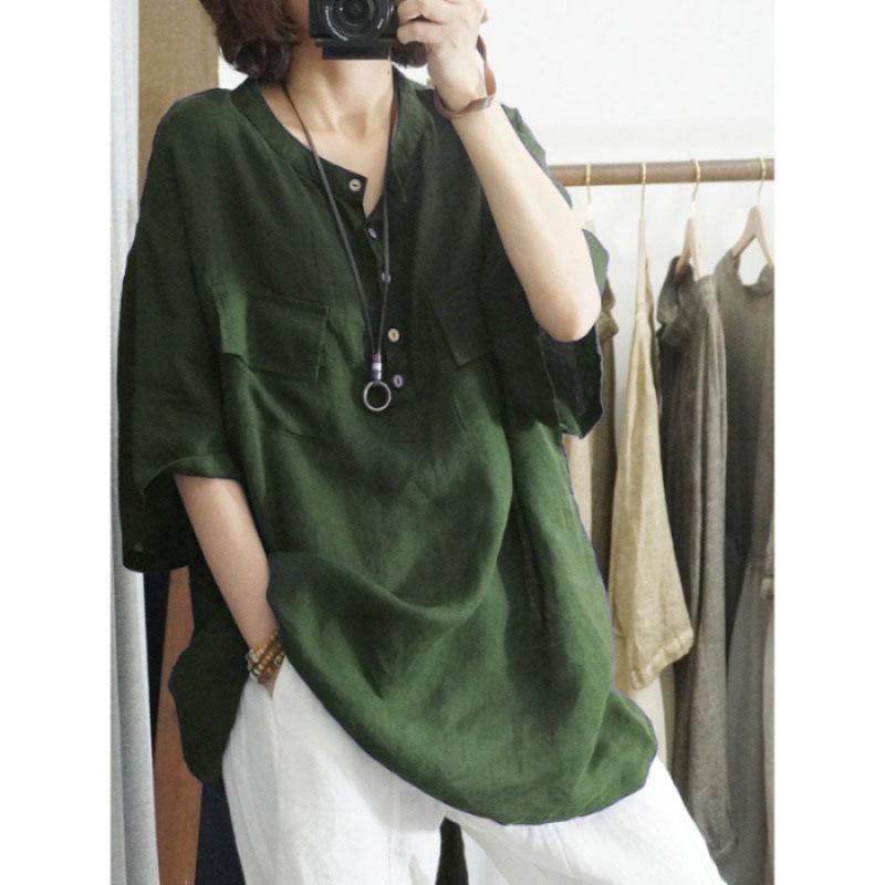 Southeast Asian Autumn Fashion Loose T-shirt Women's Solid Color Five-quarter Sleeve Plus-size Top for Women