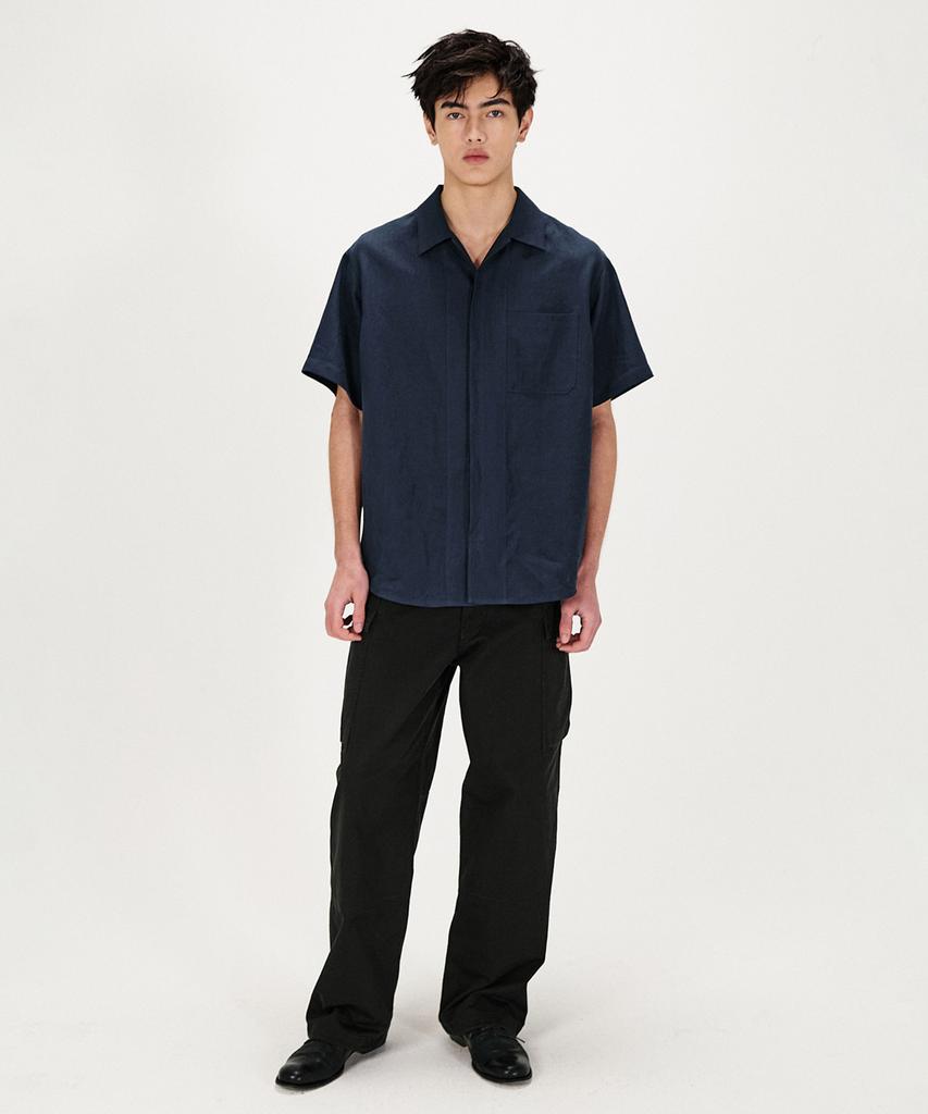 SHIRTER Pure Linen Short Sleeve Shirt (Navy)