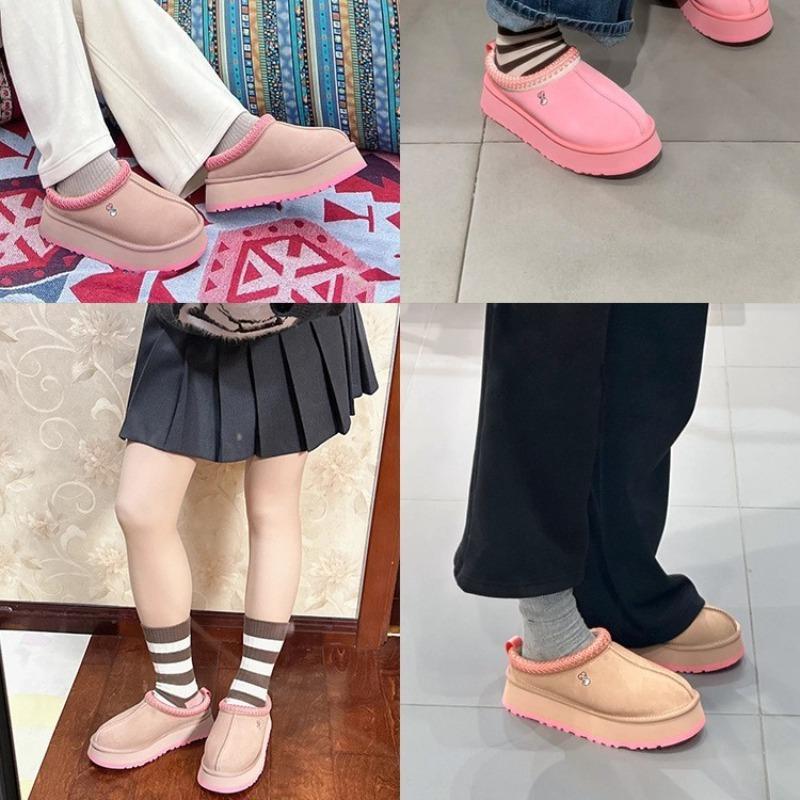 Autumn and winter new women's leather thick-soled Tats snow boots one-pedal lazy shoes muffin embroidery