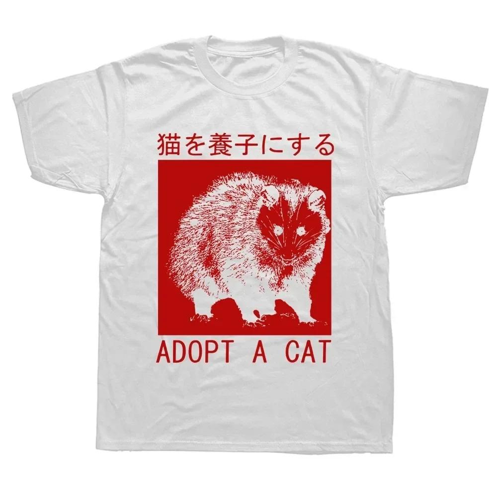 TXAdopt A Cat Opossum Japanese T Shirts Graphic Women Streetwear Short Sleeve Birthday Gifts Summer Style T-shirt Womens Clothing