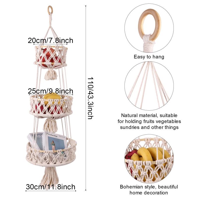 Hanging Basket Hollow Woven Cotton Rope Handmade Storage Flowerpot Net Plant Hanger for Home Garden Decoration Organizer