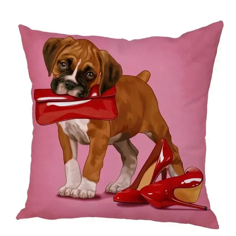 Color Cute Dog Square Pillow Cushion Cover Car Sofa Office Chair Peach Skin   Home Decoration Ornament